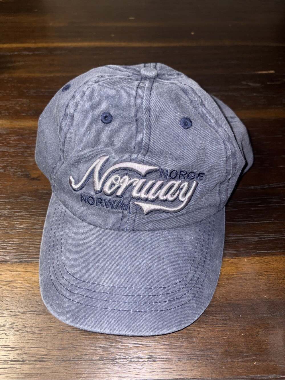 Norway Norge Hat Cap Blue Pigment Washed Embroidered Strapback Dad Hat Souvenir